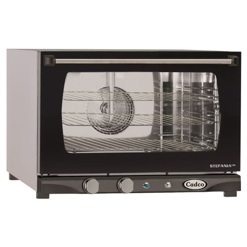 Cadco Countertop Convection Oven, Half Size Heavy Duty, Manual Controls, Black/Silver